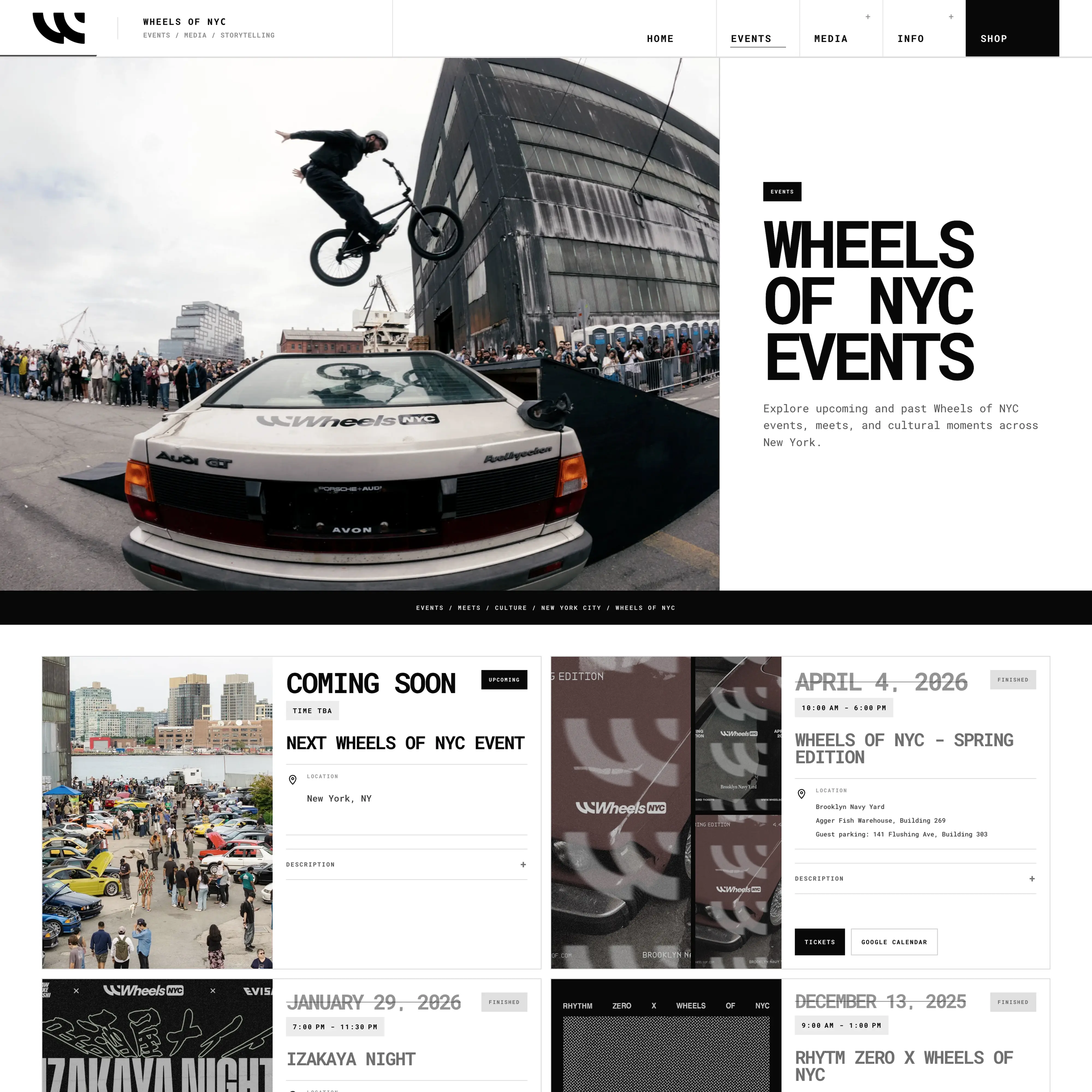 Wheels of NYC custom events page