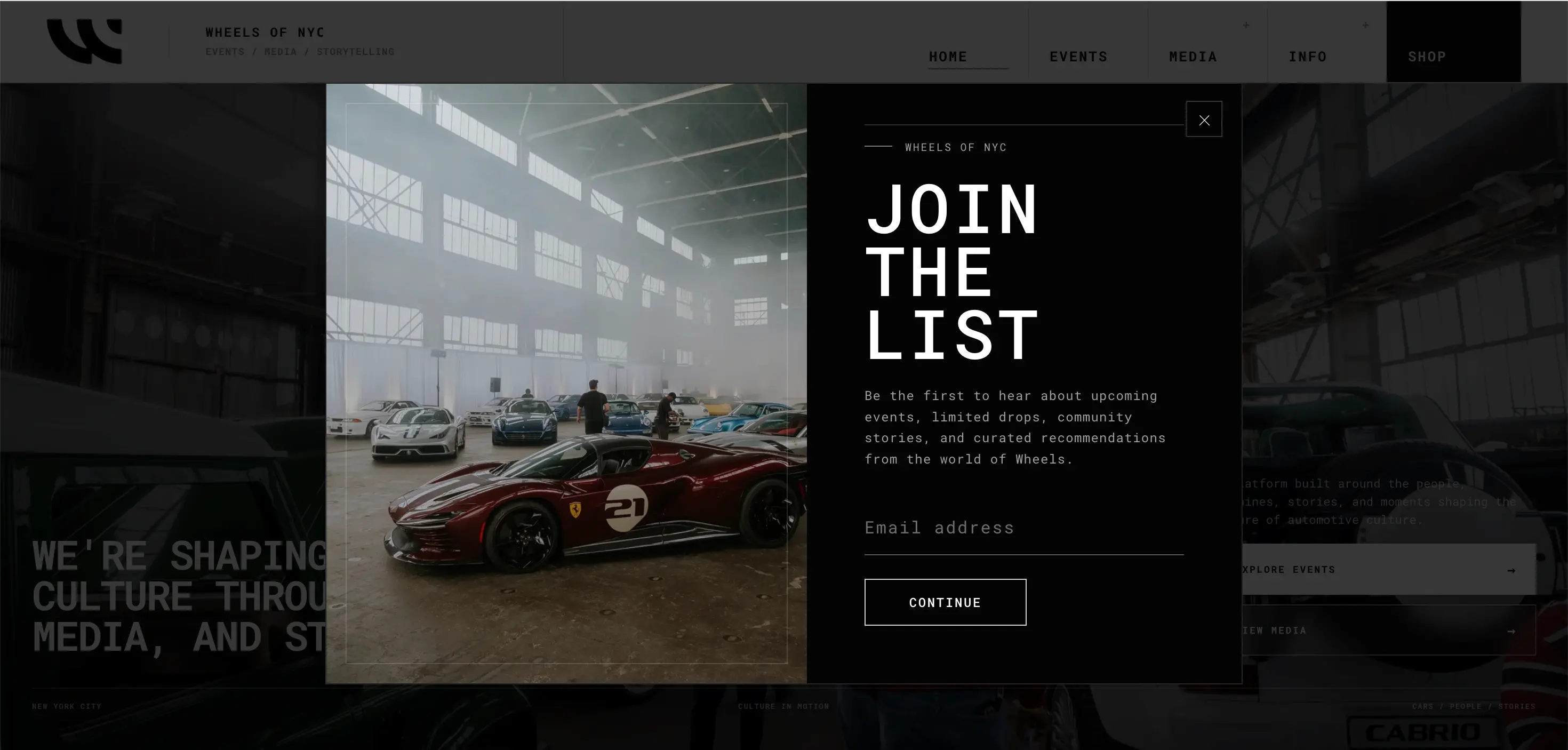Wheels of NYC custom newsletter popup